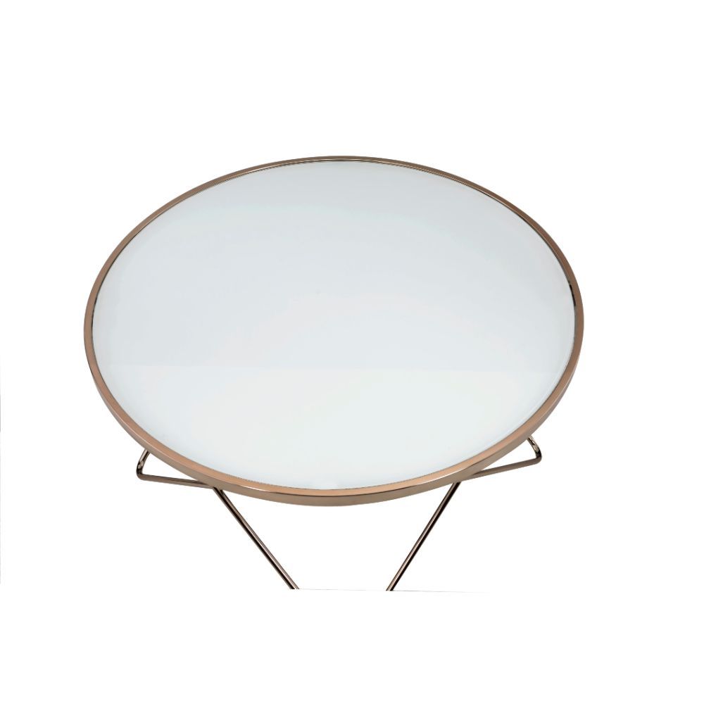 Update your living room with a functional art piece. The Valora coffee table uses a mid-century inspired base finished in champagne supports a framed frosted glass top. The collection works well as an eclectic feel.<br/><br/><b>Product Features</b><ul><li