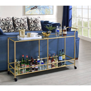  this Kenda serving cart is a great option for keeping your favorite bottles in easy reach. The top shelf is crafted with 5mm tempered clear glass and the bottom shelf is mirrored. The 