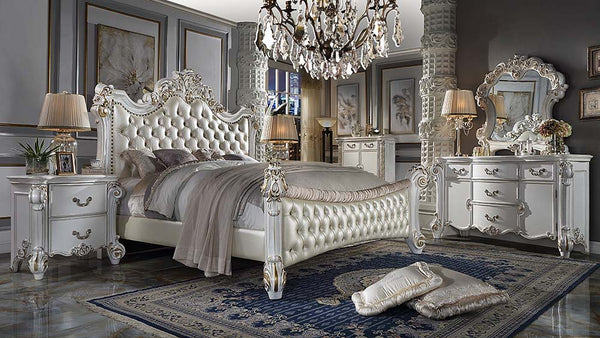 Vendom - Queen Bed - PU & Antique Pearl Finish