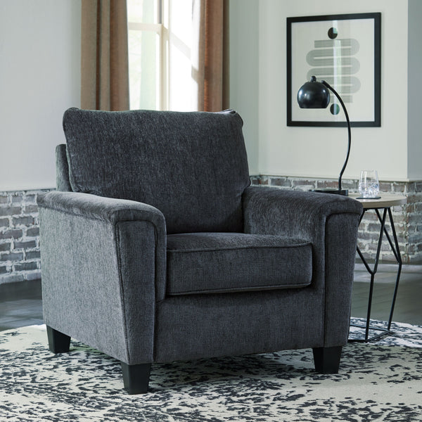  turn to this designer chair and ottoman. Wind down at the end of a long day when you sink into this canyon of comfort. <h4><b>Abinger - Smoke - Chair</b></h4> <table width=-"100%-"><colgroup><col style=-"width: 30%