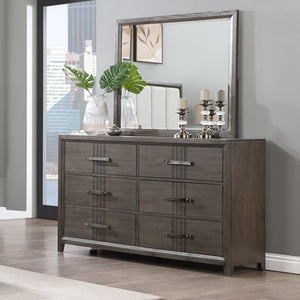 The Landon Two-Piece Dresser and Mirror Set is a perfect blend of durability, style, and functionality, designed to enhance any bedroom with its sophisticated appeal. Crafted from solid Pine, high-quality engineered woods, and genuine Mindi wood veneers, 