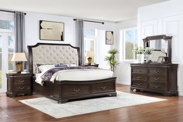 Discover the Lyndhurst 6 Piece Bedroom Set, a testament to enduring craftsmanship and timeless style. This set includes a stunning bed, 6-drawer dresser, mirror, 2 nightstands, and 5-drawer chest, all in rich walnut brown. Crafted from solid Acacia, Acaci