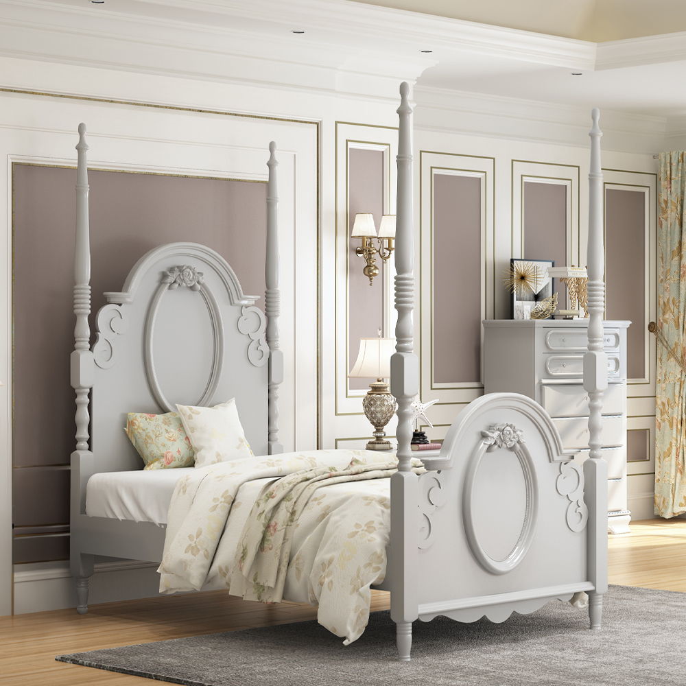Flora - Twin Bed With Poster - Gray