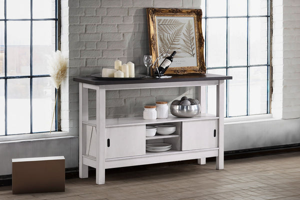  making it a practical and stylish addition to any dining space. This two-tone storage cabinet