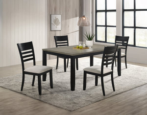 This dining group is the epitome of modern sophistication and functional elegance. The centerpiece is a sleek, rectangular table with a beautifully textured wood grain finish, offering a touch of rustic charm to its contemporary design. The table is compl