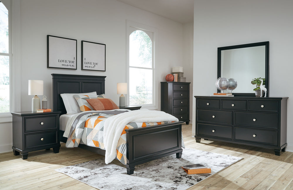 Lanolee - 5 Pc. - Dresser, Mirror, Twin Panel Bed - Black