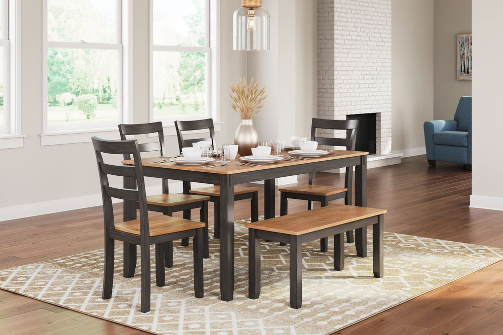 have a casually cool style, yet they still turn heads. The two-tone table and seating choices are effortlessly handsome. Ladderback chairs cater to your comfort with contoured seats, and the bench for two is right on trend. Aside from dining, this set-'s 