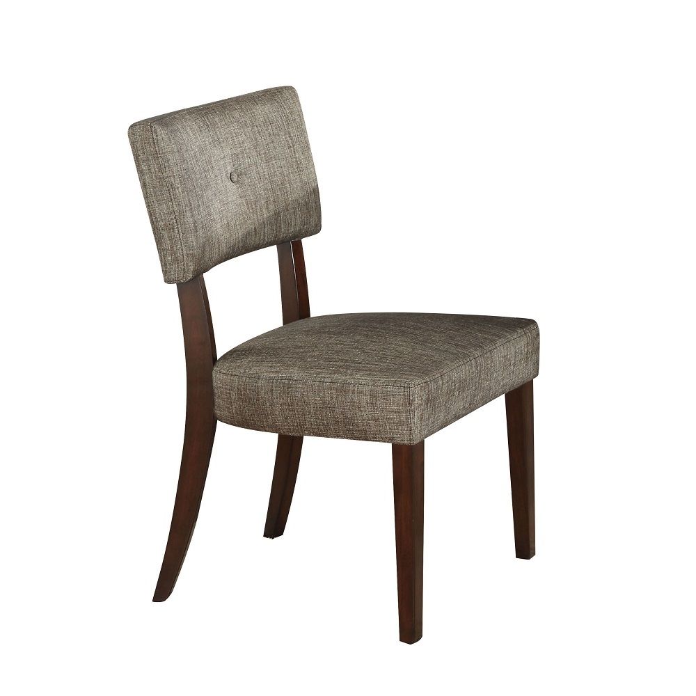 The grey and black upholstery fabric on the Drake chairs provide a great complement to any dining or living room. The espresso finish provides rich coloring, and the padding in the upholstered seats makes it comfortable to sit through long dinner parties 