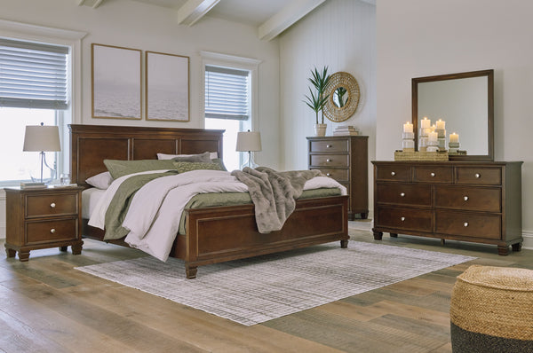 Danabrin - 5 Pc. - Dresser, Mirror, California King Panel Bed - Brown
