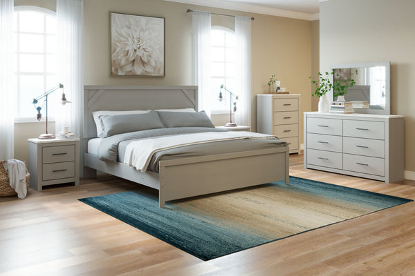 Cottenburg - Gris Claro / Blanco - 5 pzas. - Cómoda, Espejo, Chifonier, Cama de panel matrimonial