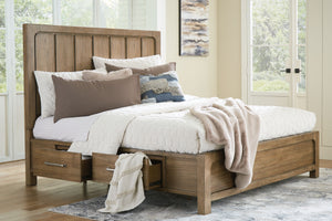 Cabalynn - Light Brown - King Panel Bed With Storage