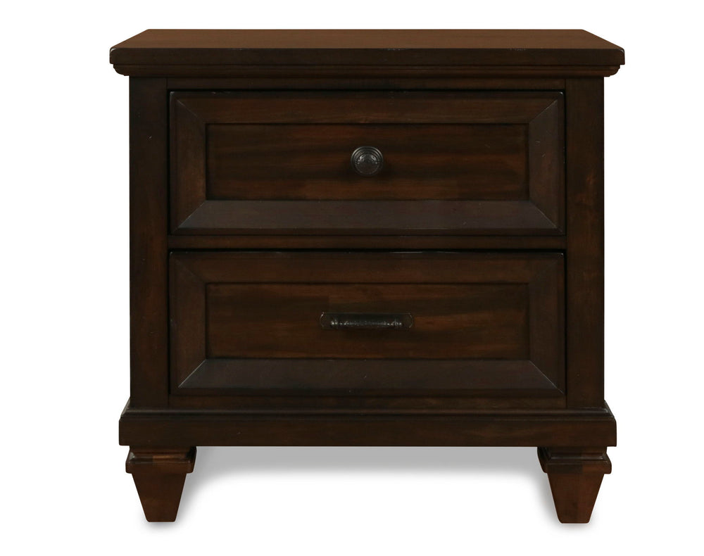 The Sevilla 2-Drawer Nightstand in walnut is a perfect blend of timeless craftsmanship and functional elegance, making it an ideal addition to any bedroom. Crafted from solid Acacia wood and enhanced with Acacia veneers, this nightstand features a rich, h