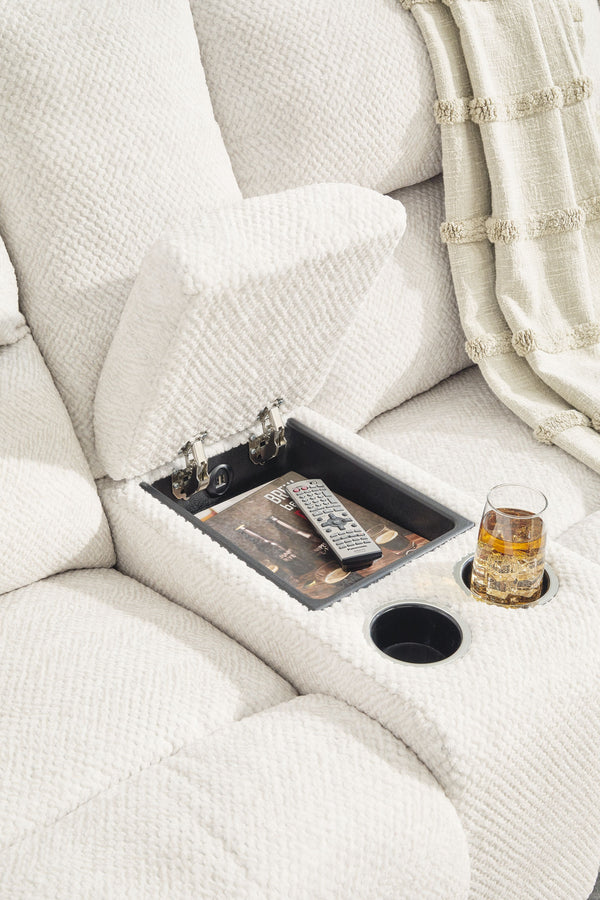 Keensburg - Linen - 3-Piece Power Reclining Sectional With Raf Power Reclining Loveseat With Console