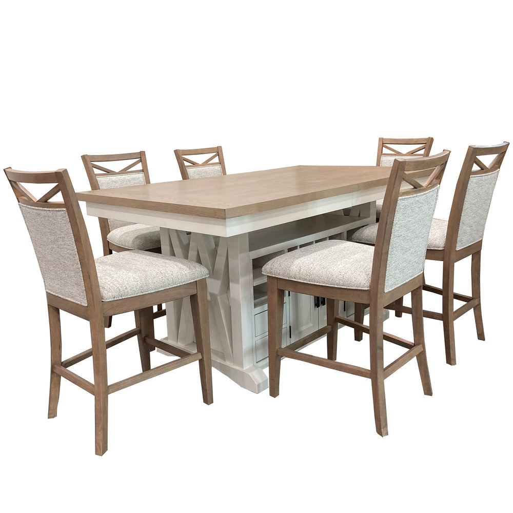 Americana Modern Dining Island Counter Height Table with 6 upholstered chairs