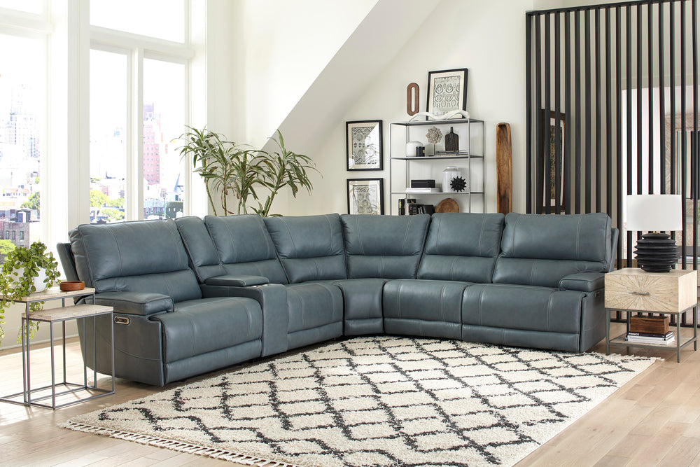 Whitman - Verona Azure - Powered By Freemotion 6 Piece Modular Power Reclining Sectional with Power Adjustable Headrests