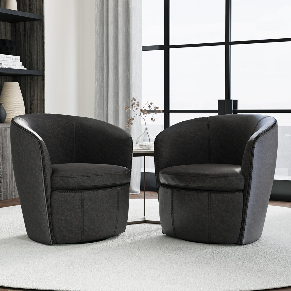Barolo - Vintage Slate 100% Italian Leather Swivel Club Chair Two Pack