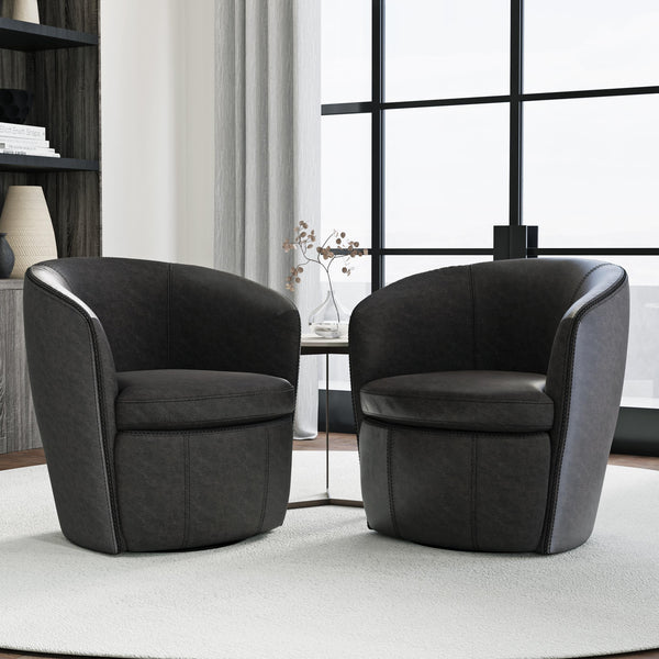 Barolo - Vintage Slate 100% Italian Leather Swivel Club Chair Two Pack