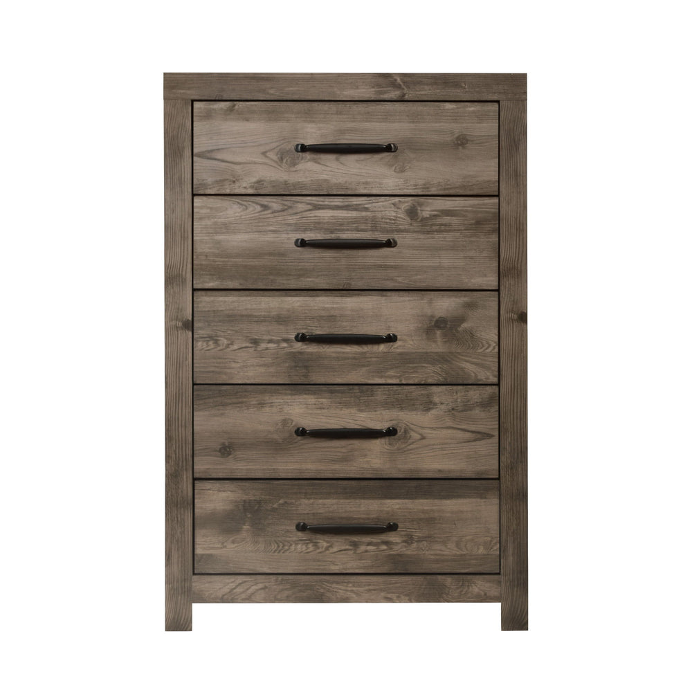 Introducing the Misty Lodge 5-Drawer Chest in Greige, a versatile and stylish storage solution for your bedroom. Crafted with durability and eco-friendliness in mind, this chest is constructed using manufactured woods and environmentally conscious decorat