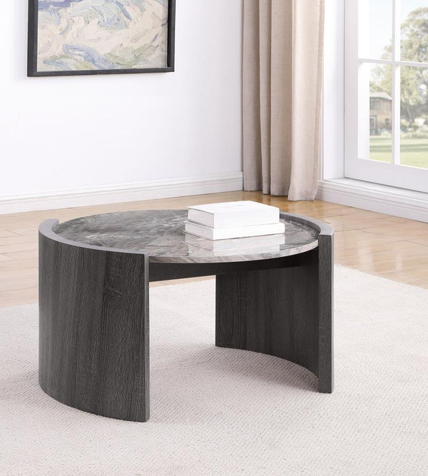 Gladstone - Round Faux Marble Top Coffee Table - Distressed Gray
