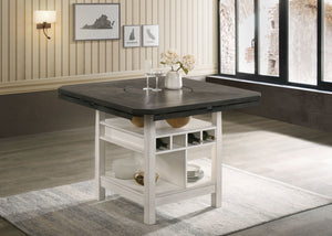Elevate your dining experience with our contemporary dining ensemble. Infused with a modern twist on classic design, this set effortlessly balances sophistication with functionality. Featuring a two-toned wood finish complemented by sleek, white chairs. F