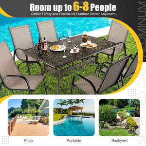 Room up to 6-8 people with 59" x 35.4" (L x W) rectangular tabletop<br>1.5"/1.9" umbrella hole fits most standard patio umbrellas (not included)<br>Resize the umbrella hole by removing the plug<br>Make this dining table more suitable for outdoors with cas
