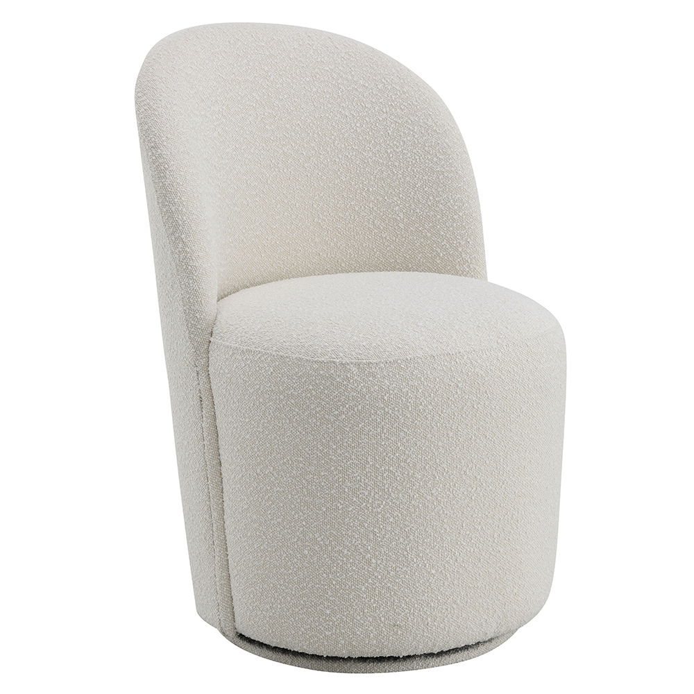 Draped in elegant beige boucle, offers a perfect blend of modern style and cozy comfort. Its graceful curves and plush fabric invite you to unwind, adding a touch of sophistication to any room. Ideal for both contemporary and classic settings, this chair 