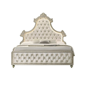 Lucienne - Eastern King Bed With LED - Beige Velvet
