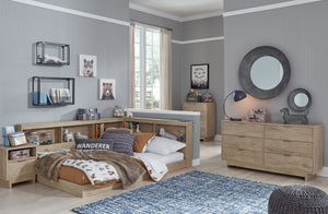 Oliah - 3 Pc. - Dresser, Full Bookcase Storage Bed - Natural