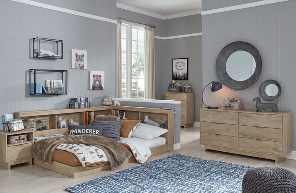Oliah - 3 Pc. - Dresser, Full Bookcase Storage Bed - Natural