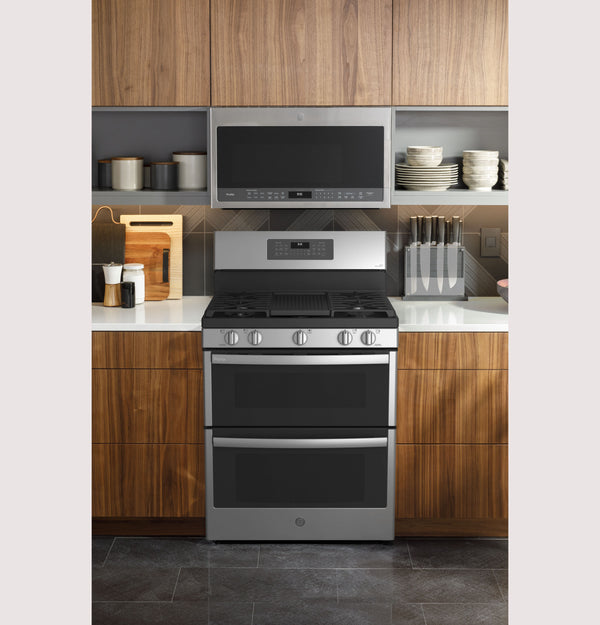 GE Profile™ 30" Free-Standing Gas Double Oven Convection Fingerprint Resistant Range with No Preheat Air Fry