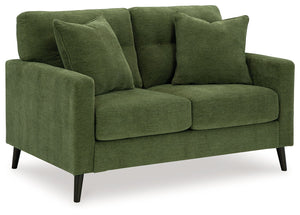 Feed your mid-century modern nostalgiaâ€”with a contemporary twist. A vibrant trend-right hue and comfy feel make this loveseat perfect for lounging solo or with friends and family. Its linear profile adds plenty of fresh style, and the tapered accent leg