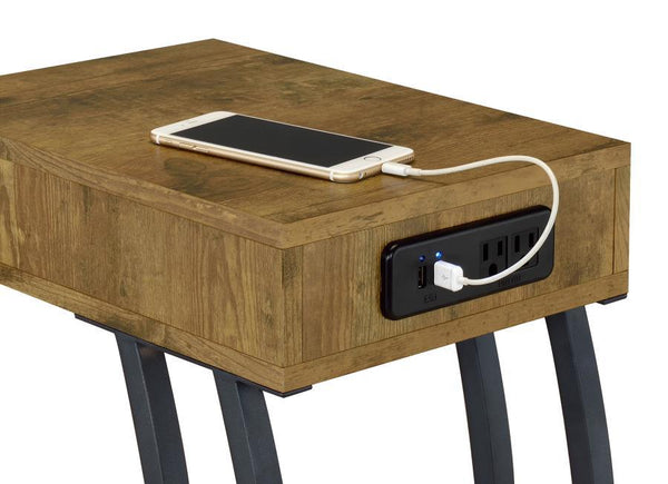 Troy - 1-Drawer C-Shaped Side Table Power Outlet - Rustic Nutmeg