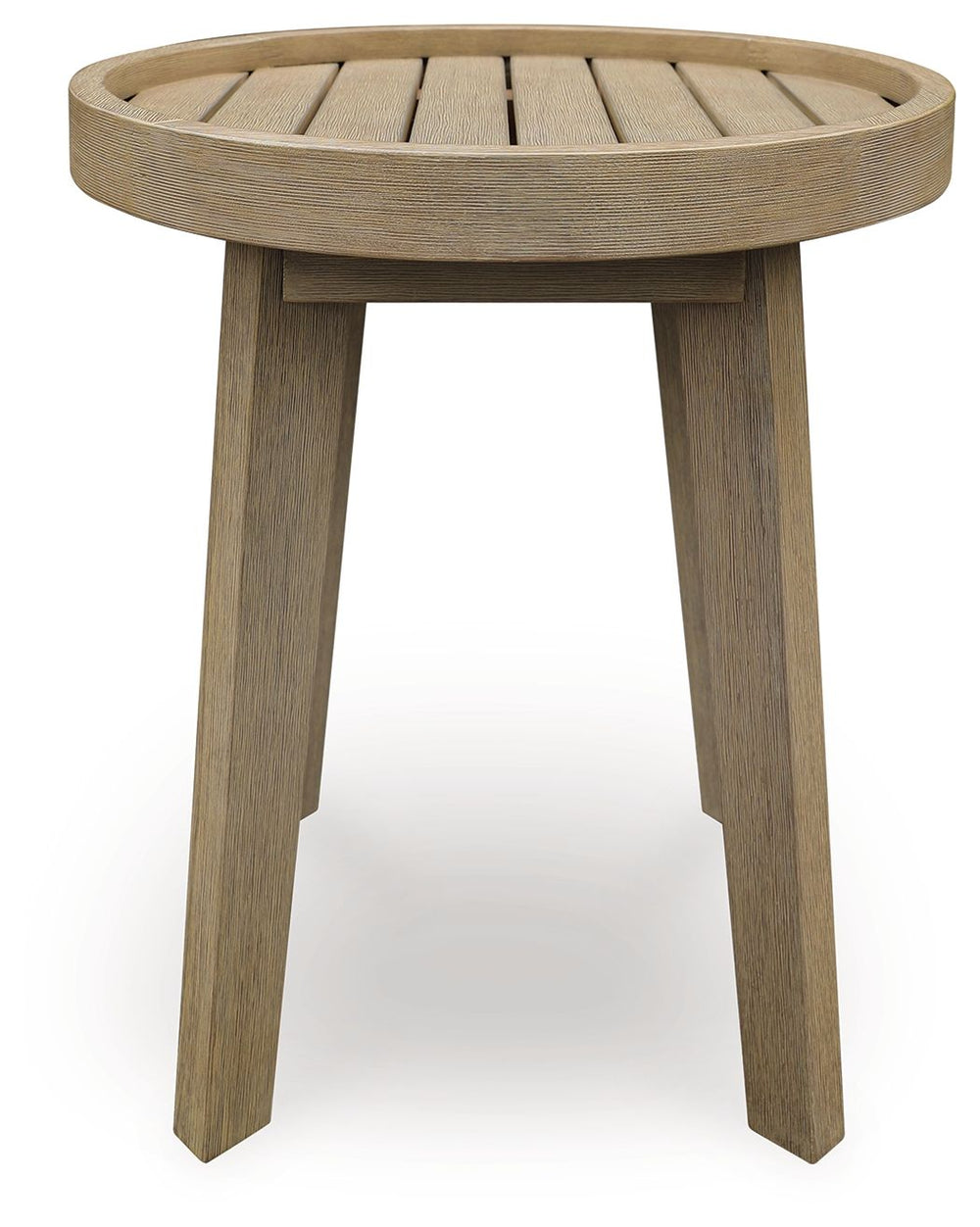 This outdoor end table takes casual design to new heights. Crafted with durable eucalyptus wood, this piece weathers the seasons beautifully with exceptional form and function while keeping your essentials within reach.<br/><br/><b>Product Features</b><ul