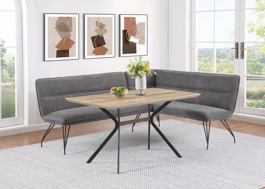 Maximize space and offer casual comfort with this mid-century inspired L-shaped dining bench. Perfectly designed to fit against a wall or in a corner, this banquette style seating is ideal for compact spaces like eat-in kitchens and apartments. The bench 