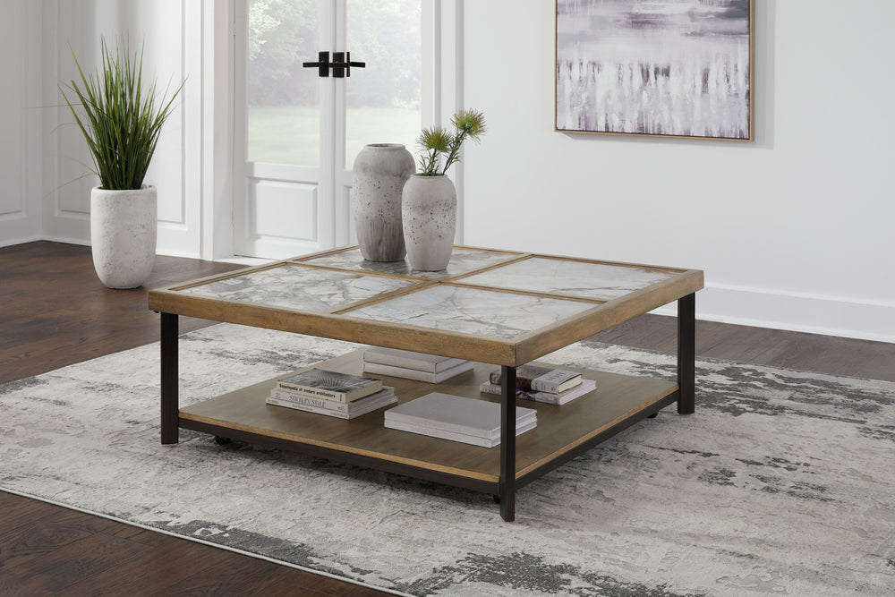 Crafted with the utmost attention to detail, this coffee table boasts premium materials that ensure both durability and elegance. The tabletop-'s sintered stone tile not only creates a visually appealing look but also enhances the table-'s robustness. Cas