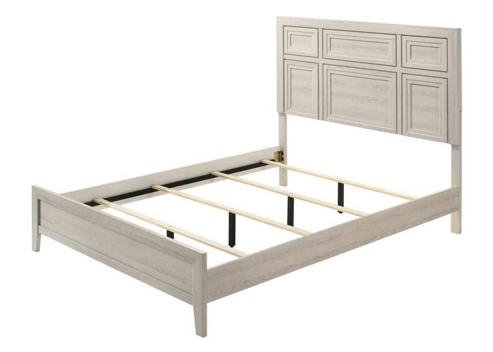 Elevate your bedroom with this elegantly designed furniture collection, blending contemporary sophistication with timeless charm. The soft, light wood finish exudes a sense of tranquility, while the intricate panel detailing adds a touch of refined crafts