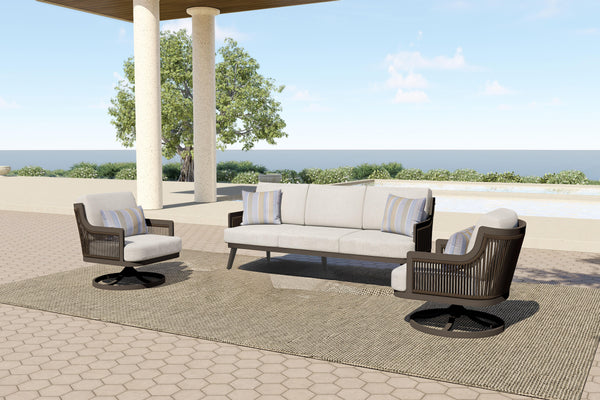  featuring a spacious patio sofa and two luxurious swivel club chairs