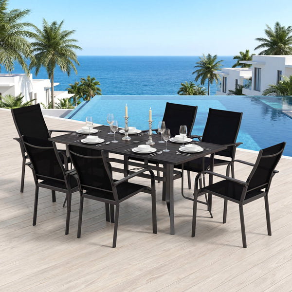 Spacious 63" x 33" tabletop comfortably seats up to 6 people<br>Built-in umbrella hole provides convenient shade support outdoors<br>Dual umbrella hole sizes fit most standard patio umbrellas (not included)<br>Bottom fixing hole keeps umbrella pole stable