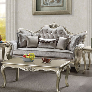 The Libertee collection sofa set is a blend of classic elegance and modern comfort. Finished in champagne, this set features a KD back, legs, and armrests with a wooden inner frame. The tight back and loose seat cushions, constructed with pocket coils, en