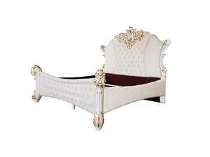 Vendom - Eastern King Bed - Two Tone Ivory Fabric & Antique Pearl Finish