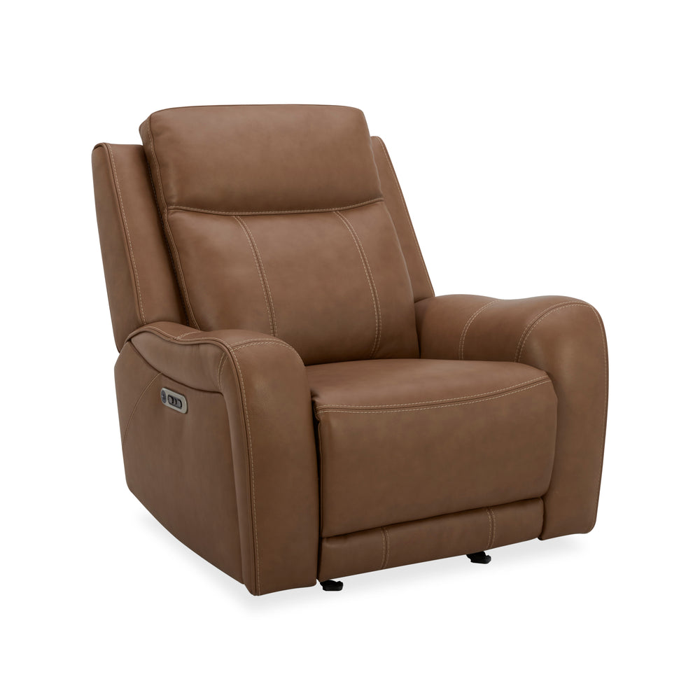 Covered in rich Butternut leather with a custom match, the Haywood Power Sofa Group offers the ultra comfortable feel of classic motion upholstery with updated modern touches. Bold padded contoured arms add an element of softness while the contrasting dec
