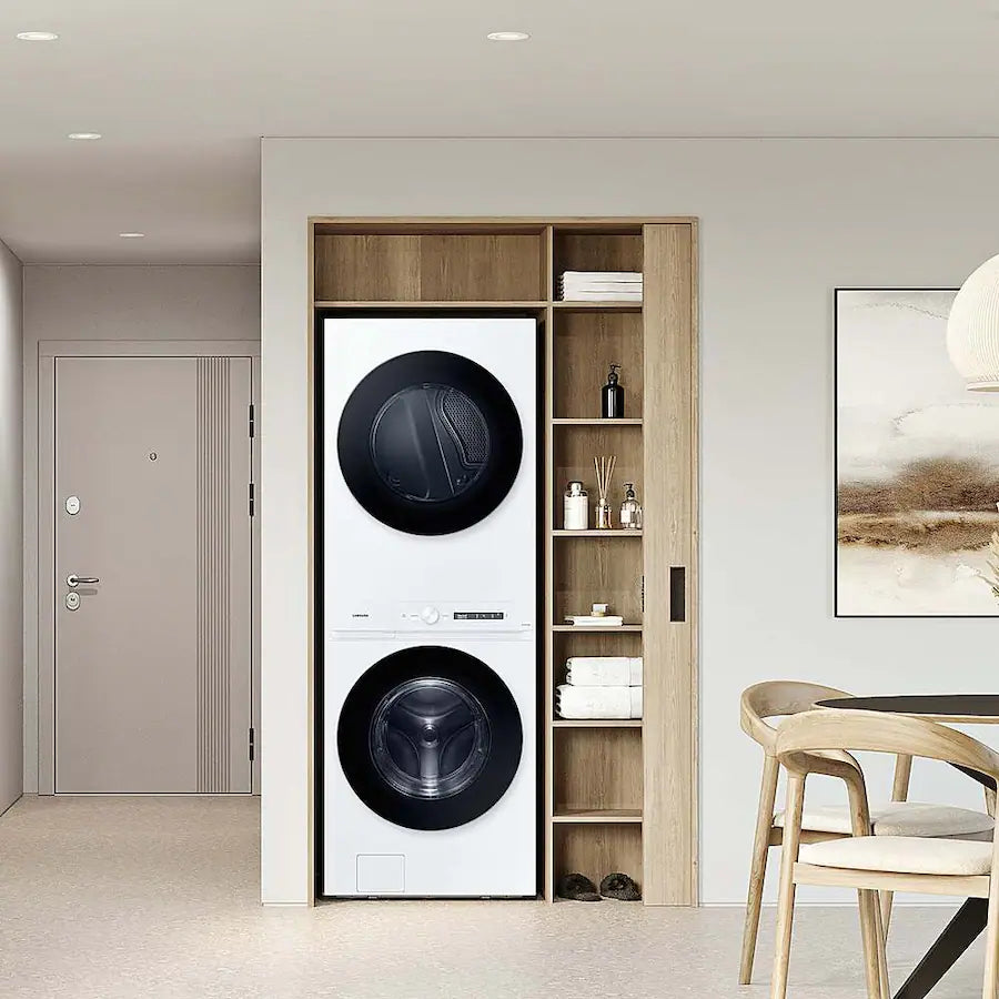 Bespoke AI Laundry Hub 4.6 cu. ft. Large Capacity Single Unit Washer with Steam Wash and 7.6 cu. ft. Electric Dryer in White