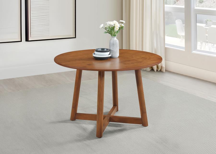 Create a pleasing casual setup in your easy-living space, making room for a small party or solo relaxation. This beautifully designed round dining table begins with construction of walnut finish Asian hardwoods, warm and inspiring of a coastal or Euro loo