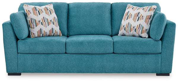 You want your home to reflect your modern, trendy eye for design. This sofa is here to help. Bold, bright and beautiful, it adds a fashion-forward pop of color to your living room. Velvet-like upholstery and matching bolster pillows keep comfort at top of