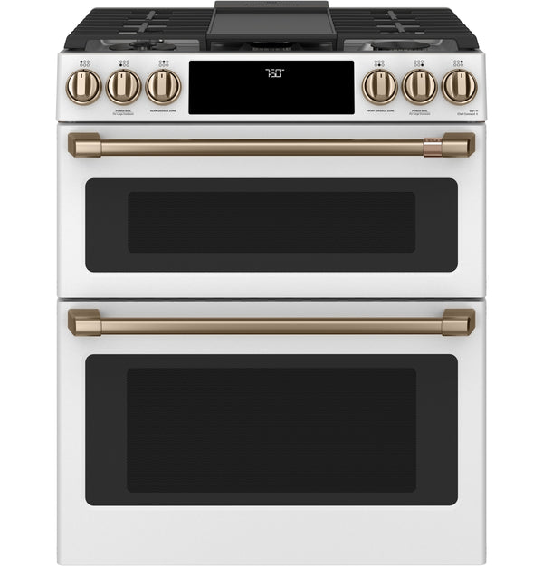 Café™ 30" Smart Slide-In, Front-Control, Gas Double-Oven Range with Convection