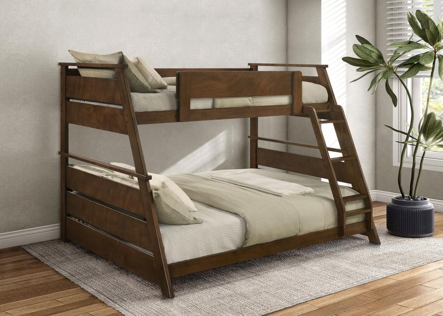 Elevate any teenâ€™s room with this versatile twin-over-full bunk bed, blending functionality and style. Crafted from solid Asian hardwood, plywood, and MDF, its sturdy frame is designed for durability and timeless appeal. Designed with safety in mind, th