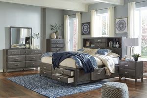 Caitbrook - Gray - 5 Pc. - Dresser, Mirror, California King Storage Bed with 8 Drawers
