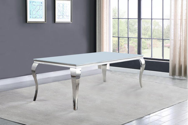  this elegant dining table makes the perfect addition to a formal dining space. With a mixed material design of durable stainless steel and glass