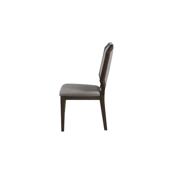  Armless Chair (High Backrest) â€¢ Stationary Seat: Standard Dining Height â€¢ Padded SEAT & BACK: Gray Fabric Cushion with Welt Trim â€¢ SQUARE Backrest: Clipped Corners â€¢ Wooden Back Trim & Apron Seat â€¢ Wooden Tapered Legs<br/><br/><b>Product Fea