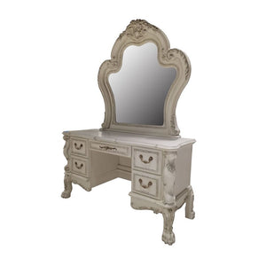 Elegant yet lightheartedly playful, Dresden is donned in an amiable antique white finish with hand-applied burnish over the many layers of stains and finishes that are manually rubbed on, providing depth and character to this classic group. The Rococo sty